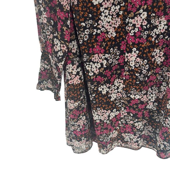 Ann Taylor Dress Womens 2 Black Pink Floral Smocked Neck Shift Chiffon Lined NEW - Picture 13 of 16